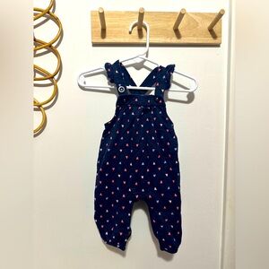Navy Blue Heart Print Kids Overalls